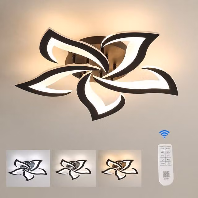 Pheashine Modern Dimmable LED Acrylic Ceiling Light in Black with Remote Control