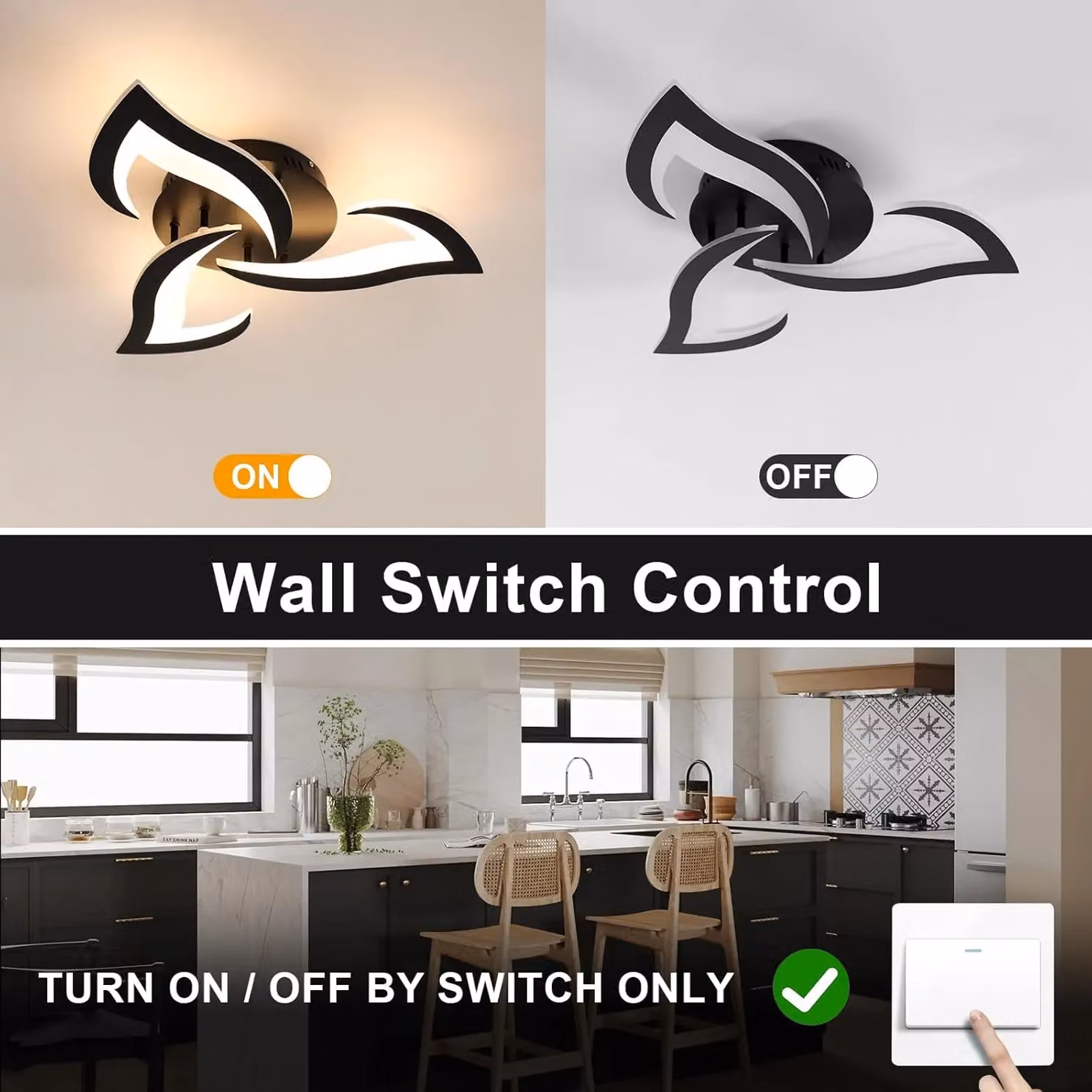 COMELY Modern 36W LED Ceiling Light in Black with 3-Light Flower Design and 3000K Warm White Glow – 3