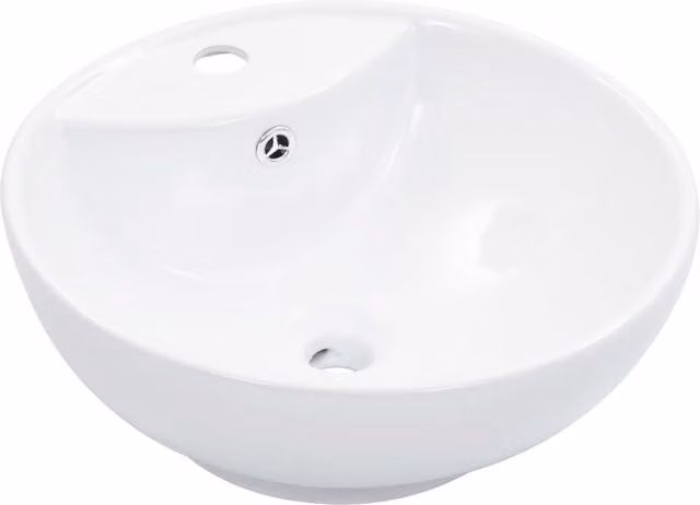 Berkfield White Ceramic Round Countertop Wash Basin with Overflow W: 46.5 cm, D: 18 cm