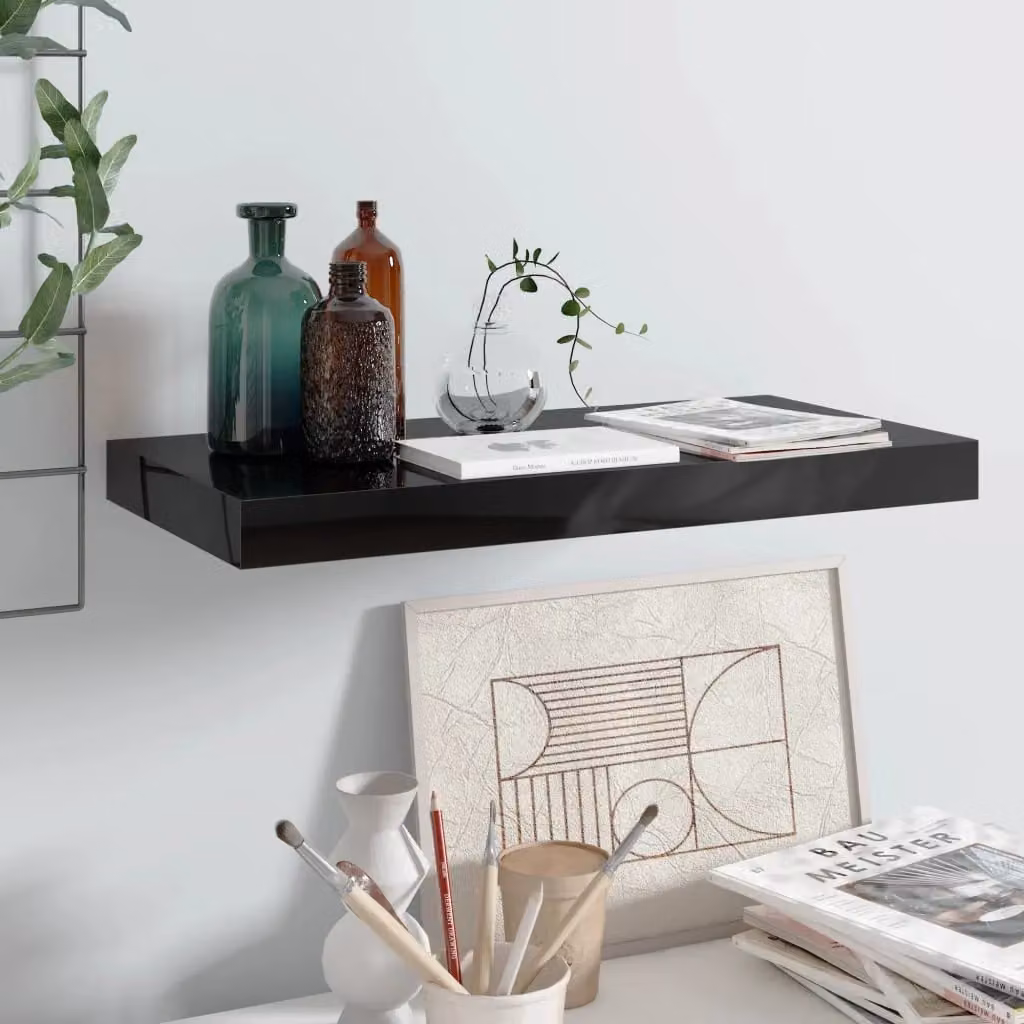 Berkfield Home Floating Wall Shelf, High Gloss Black, W: 50 cm, D: 23 cm, H: 3.8 cm – 2