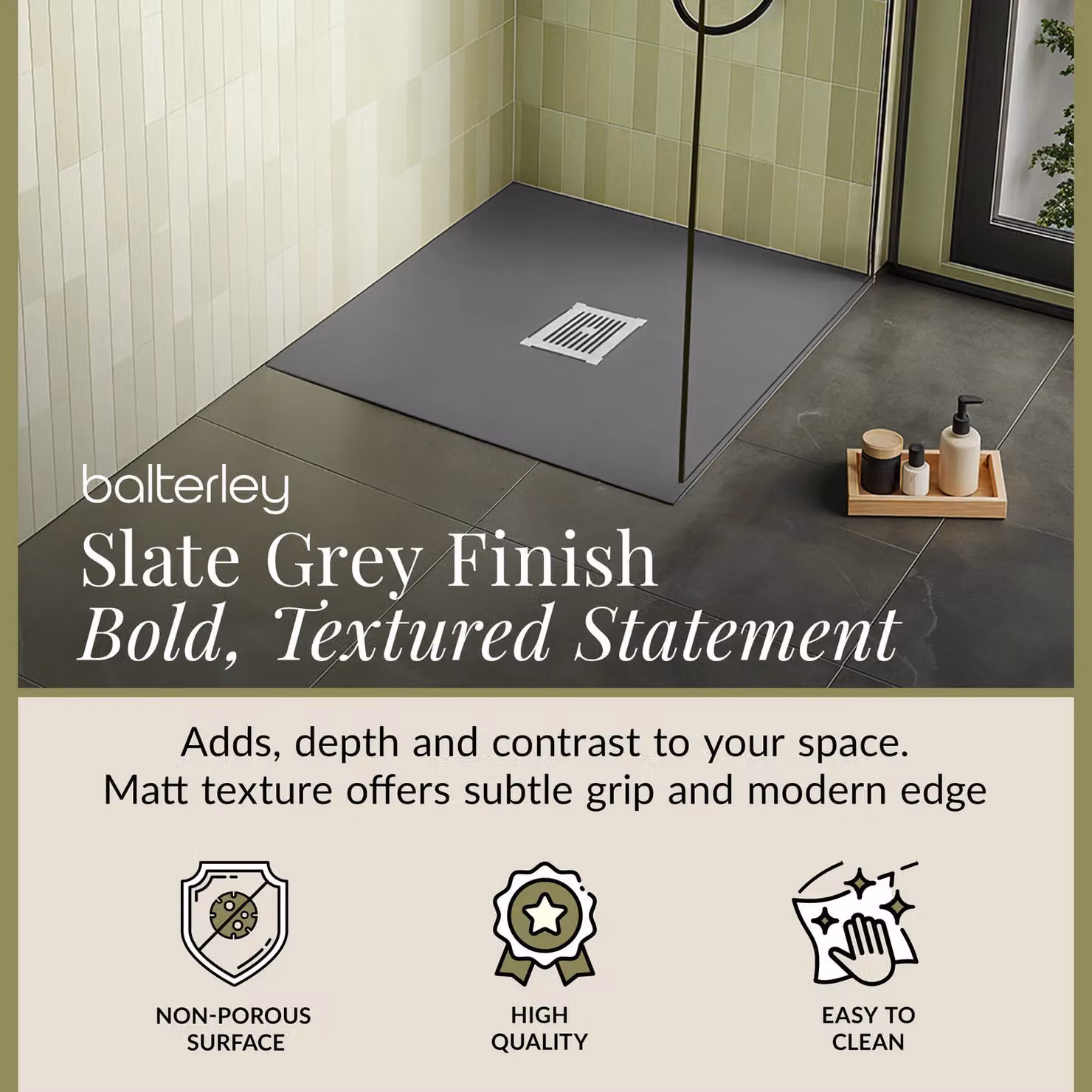 Balterley Slimline Square Stone Resin Shower Tray, Slate Grey, W/D: 90 x 90 cm – 2