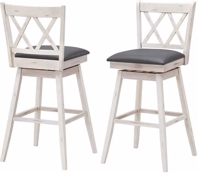 Havendro Set of 2 Modern White Swivel Counter Height Bar Stools with Synthetic Leather Upholstery
