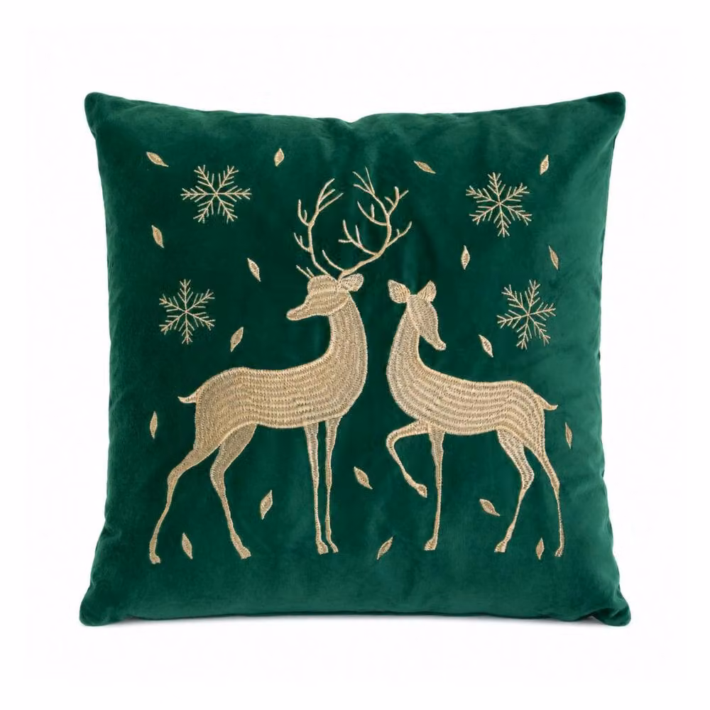 Samuel Alexander Emerald Green and Gold Reindeer Decorative Christmas Cushion, W: 44 cm – 6
