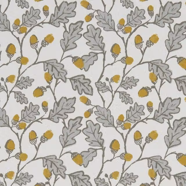 Clarke & Clarke Acorn Trail Floral Cotton Fabric in Beige, Grey and White