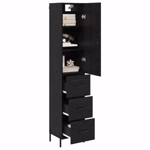 vidaXL Modern Black Tall Unit with Hinged Doors and Internal Shelves, W/D/H: 34.5 x 34 x 180 cm