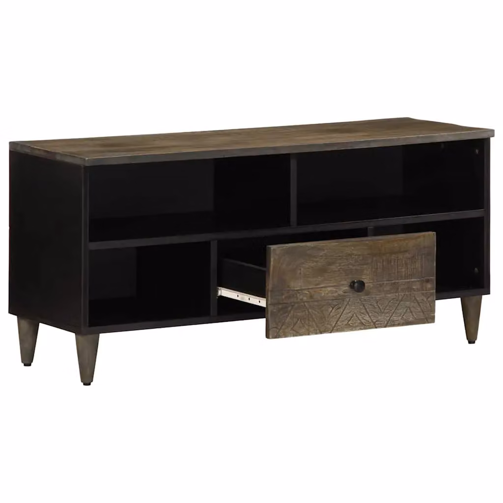 Berkfield Home Mid Century Mango Wood TV Cabinet in Black and Brown, W/D/H: 100 x 33 x 46 cm – 2