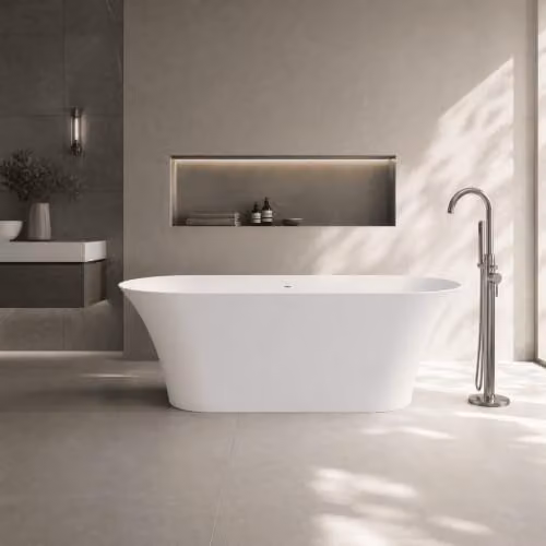 Balterley Smestow Luxury Contemporary Freestanding Oval Double Ended Bath Tub, White, W/D/H: 168 x 70 x 57 cm – 4