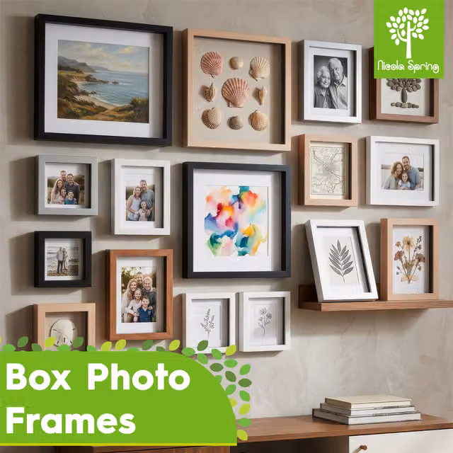 Nicola Spring Square 3D Shadow Box Photo Frames, Pack of 5, White or Black, W/H: 20 x 20 cm