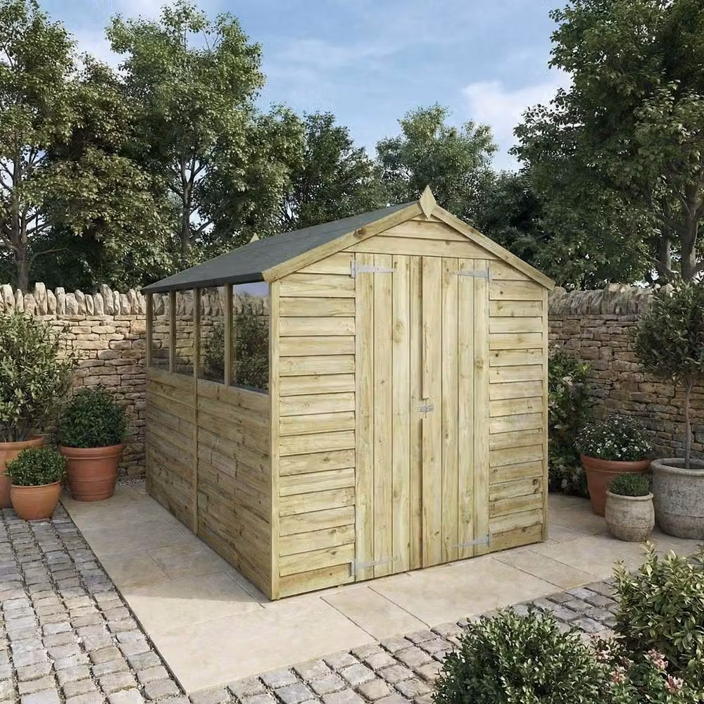 Mercia Double Door Overlap Apex Wooden Shed in Brown, W: 190.5 cm, D: 240.4 cm, H: 198.6 cm – 2