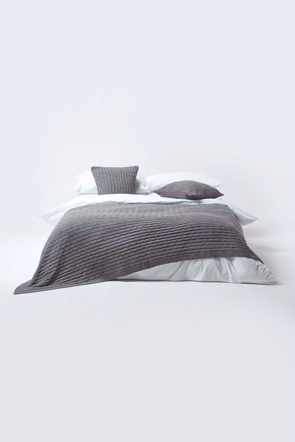 Homescapes Grey Cotton Cable Knit Throw Vintage Blanket, W: 150 cm, L: 200 cm – 2