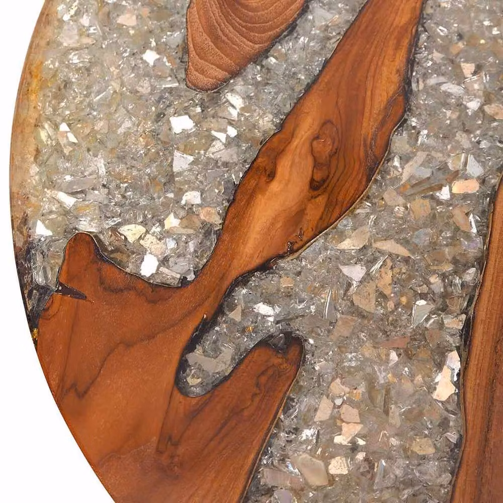 Berkfield Home Luxurious Round Teak and Mango Wood Coffee Table with Resin, W/D/H: 60 x 60 x 40 cm – 4