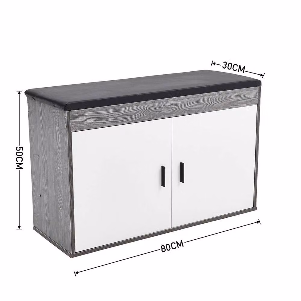 EONLION White and Grey Shoe Storage Bench Seat with Synthetic Leather Upholstery, Width: 100 cm – 2