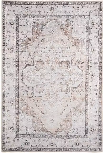 The Rug House Vintage Style Washable Cotton Rug in Beige, W: 240 cm, D: 60 cm