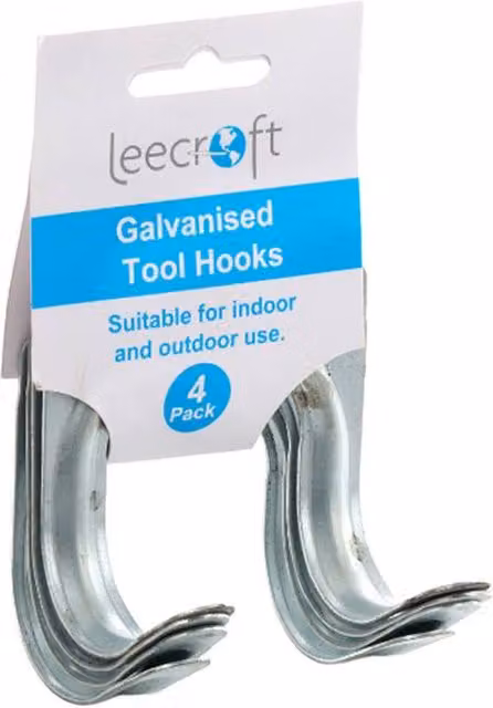 Leecroft Galvanised Steel Tool Hooks, Silver, 4 Pack