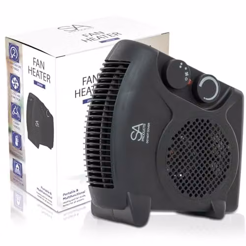 Tanness Black Fan Heater with 2 Heat Settings, Cool Mode and Thermostat