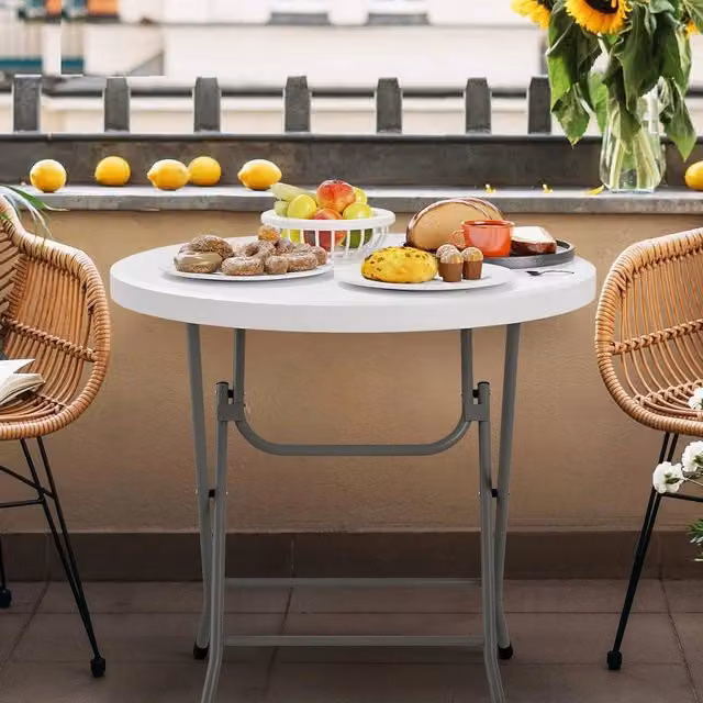 EONLION White Round Folding Plastic Coffee Table, Diameter: 100 cm
