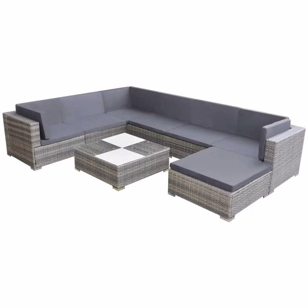 Berkfield Home 8 Piece Grey Poly Rattan Garden Lounge Set with Cushions – 2