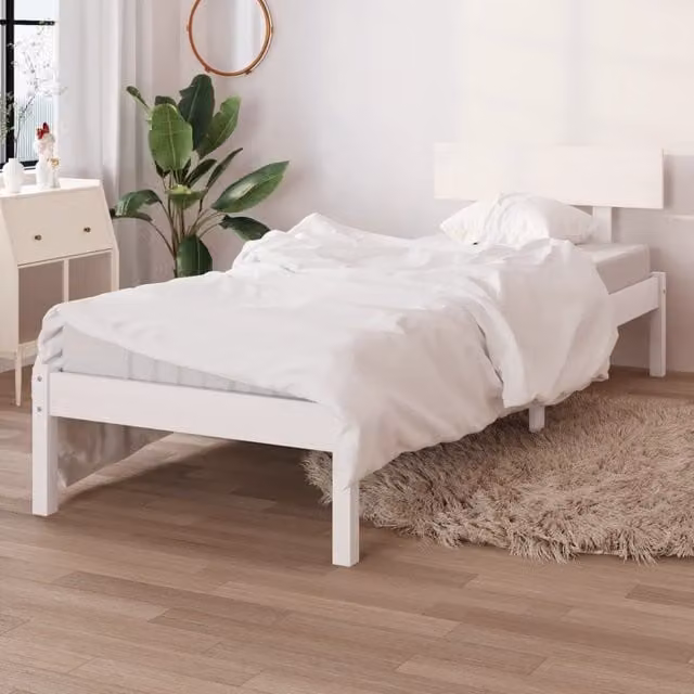 Berkfield Home White Solid Pine Wood Bed Frame W: 100 cm, D: 200 cm – 1