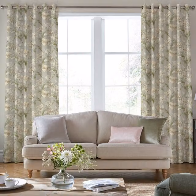 Laura Ashley Gosford Made To Measure Blackout Eyelet Curtains in Green