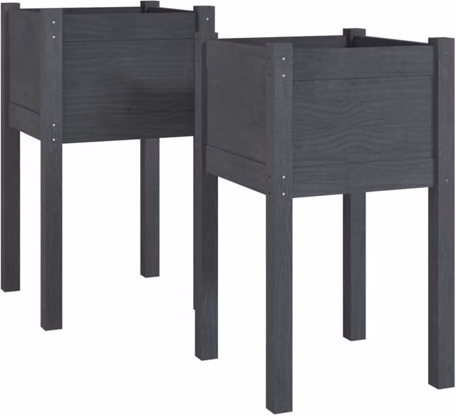 Berkfield Home Garden Grey Solid Pinewood Planter Tubs, 2 Pack, W/D/H: 40 x 40 x 70 cm – 1