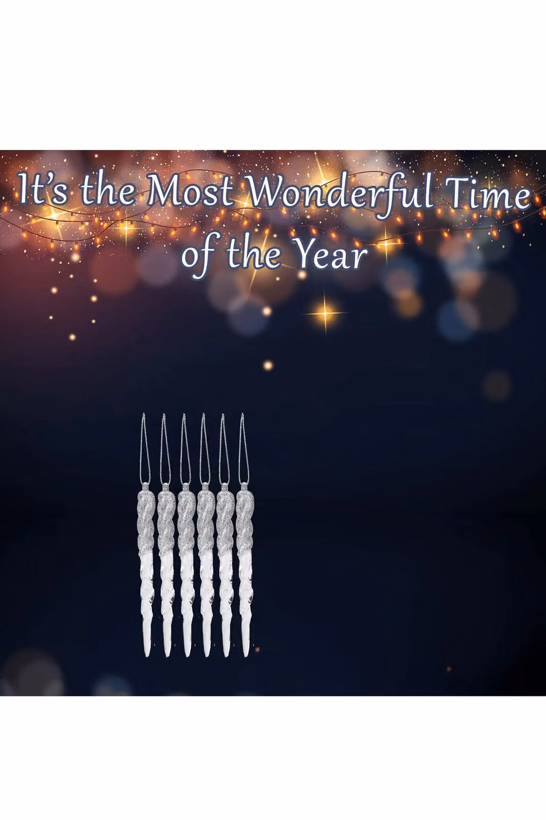 VFM e-Store Silver Glitter Snowflake and Icicle Christmas Tree Hanging Ornaments, Pack of 6, 12 cm – 2