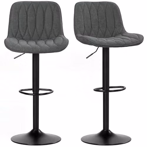 HOMCOM Set of 2 Modern Grey Fabric Bar Stools with 360 Degree Swivel and Metal Base – 1
