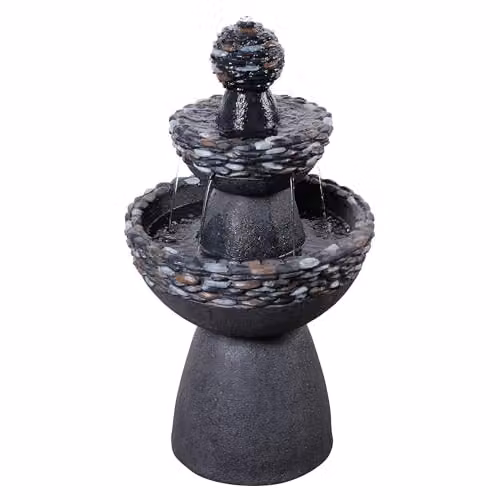 Teamson Home 3-Tier Pedestal Outdoor Water Feature Cascade Fountain in Grey Stone Finish