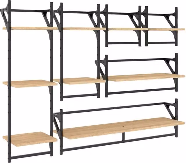 Berkfield Home 6 Piece Wall Mounted Shelf Set with Hanging Rods in Sonoma Oak Brown