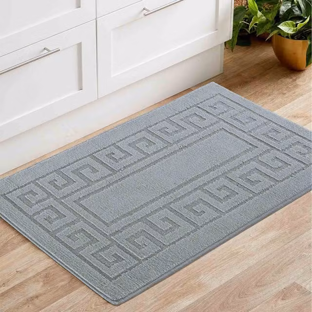 RugsbyDesire Ivy Greek Key Design Anti Slip Washable Doormat, Grey, W: 40 cm, D: 60 cm