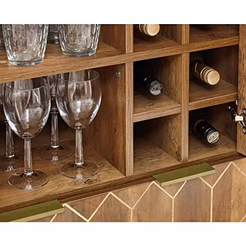 GFW Orleans Mango Effect Wine Cabinet with Glass Shelves and Metal Hairpin Legs in Brown and Black, W/D/H: 82 x 39 x 39 cm – 2
