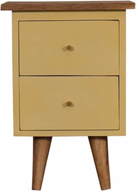 KDMK Glossy Mango Wood Bedside Table in Yellow and Green