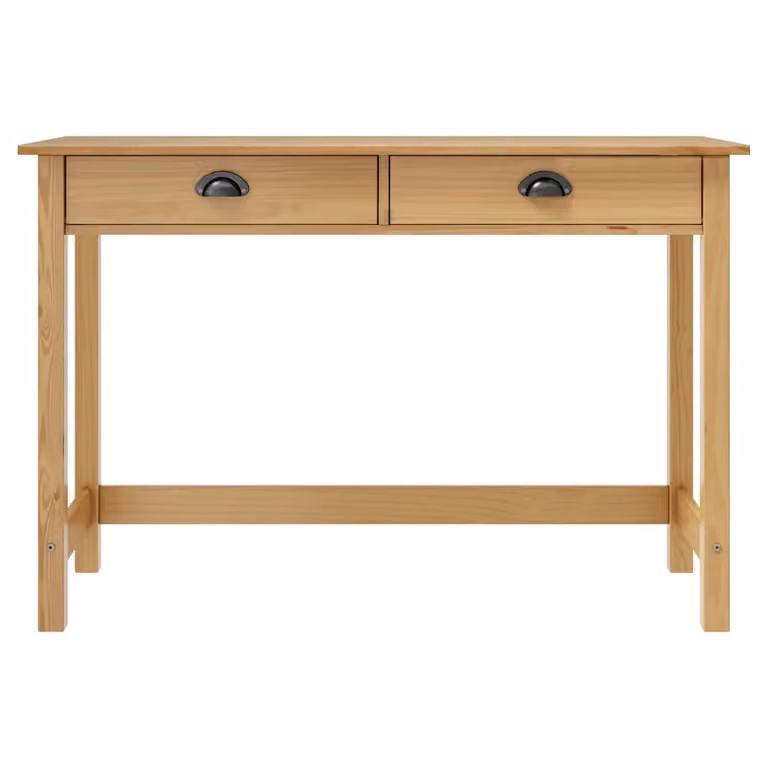 Berkfield Home Hill Console Table with 2 Drawers in Brown Solid Pine Wood, W/D/H: 110 x 45 x 74 cm