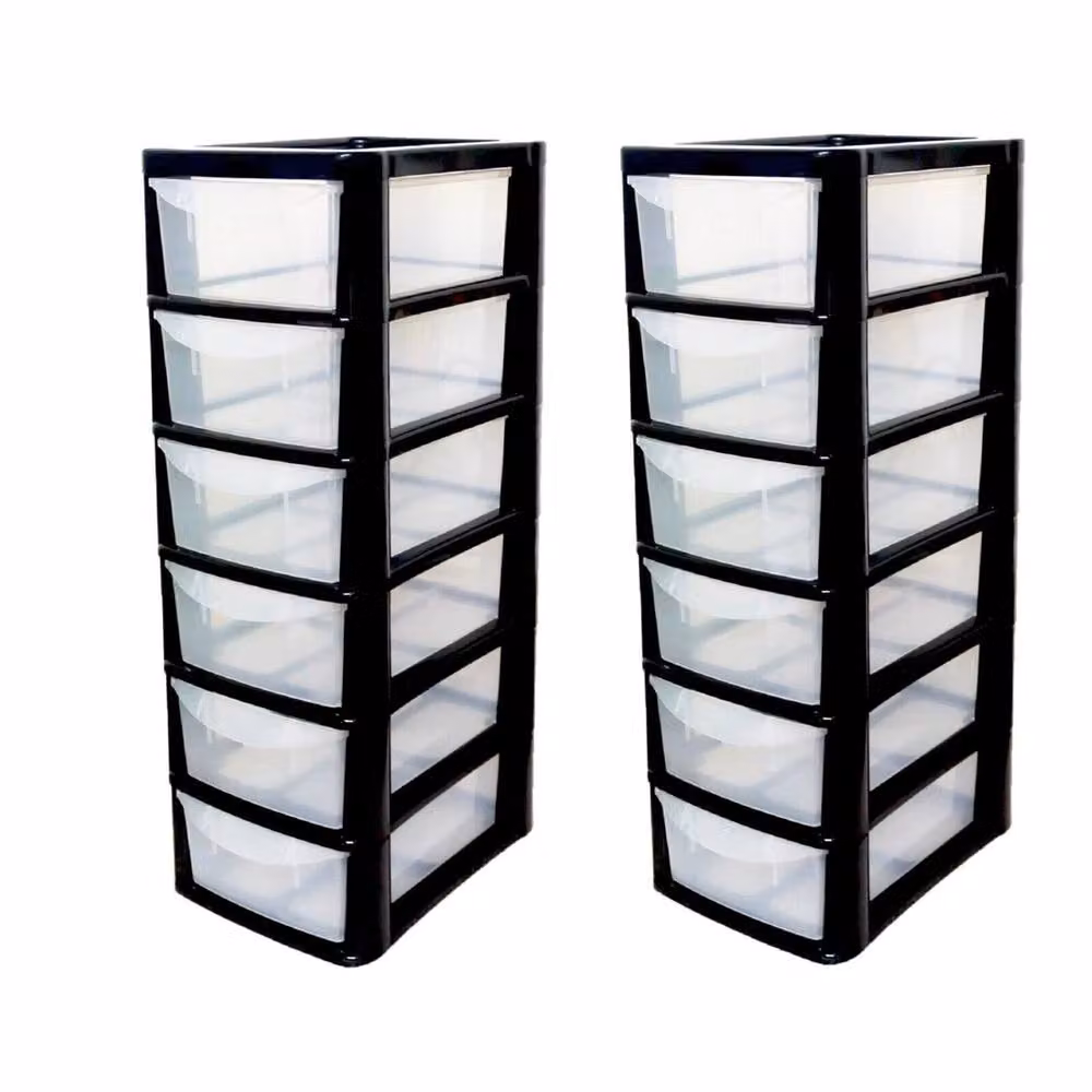 Nordara 2 Pack Small Plastic 6-Drawer Desktop Tower Storage Unit in Black – 3