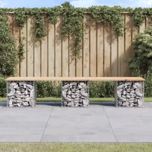 vidaXL Gabion Design Garden Bench in Brown Solid Pine Wood, W: 203 cm, D: 44 cm, H: 42 cm – 2