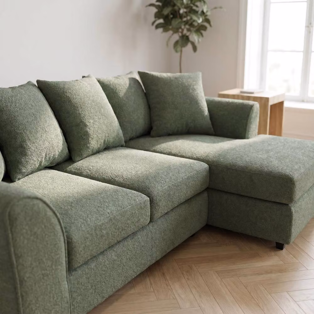Abakus Direct Harriet Green Boucle Fabric Right Facing Corner Sofa with Chaise and Scatter Cushions – 3