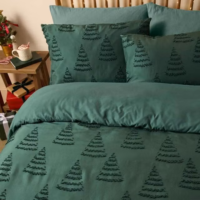 Duvet Day Soft Tufted Christmas Duvet Cover Set, Green, W: 140 cm, L: 200 cm