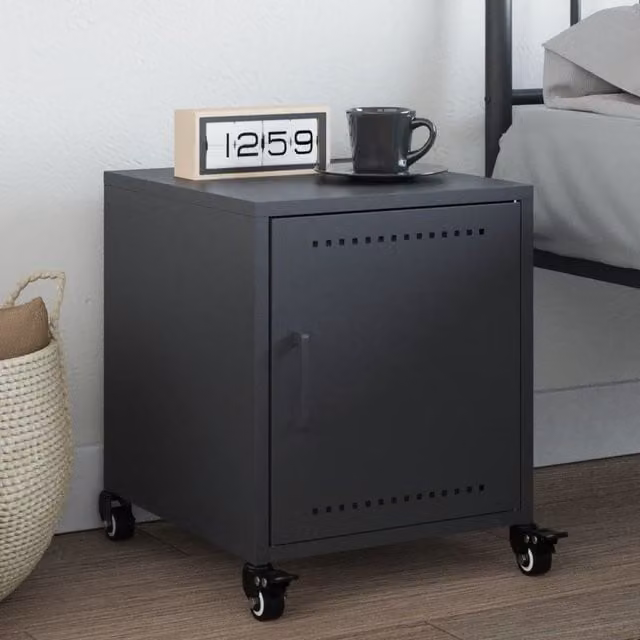 Berkfield Home Anthracite Bedside Cabinet in Black Metal, W/D/H: 36 x 39 x 43.5 cm