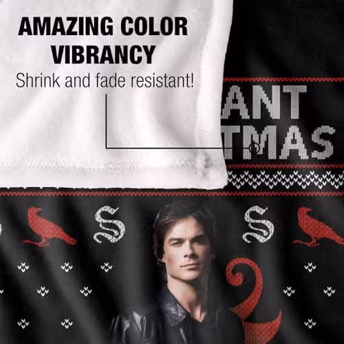 LOGOVISION The Vampire Diaries All I Want For Christmas Is Damon Salvatore Super Soft Silky Touch Fleece Throw Blanket, W/D/H: 91 x 147 cm – 2
