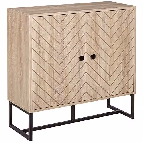 HOMCOM Modern Geometric Storage Cabinet with MDF and Metal Frame in Brown and Black – 1