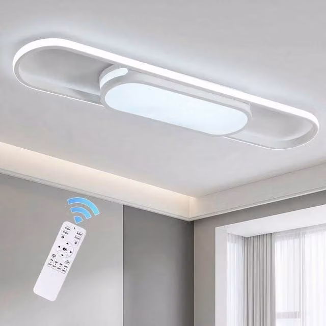NIVOR Modern White Dimmable LED Linear Flush Mount Ceiling Light with Remote Control, 70 cm – 1