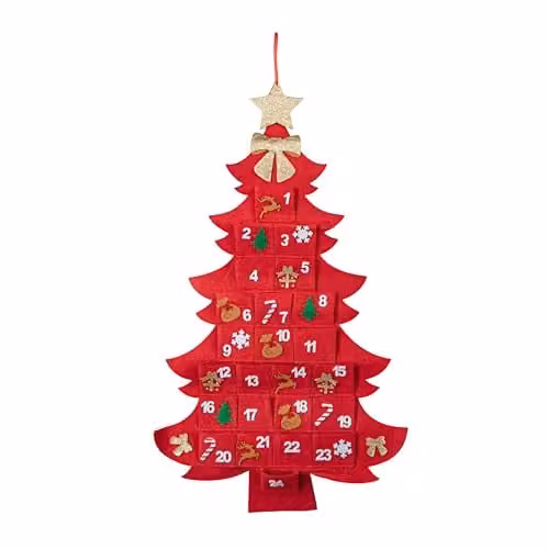 Samuel Alexander Red Fabric Christmas Tree Shaped Hanging Advent Calendar Decoration, Height: 90 cm – 3