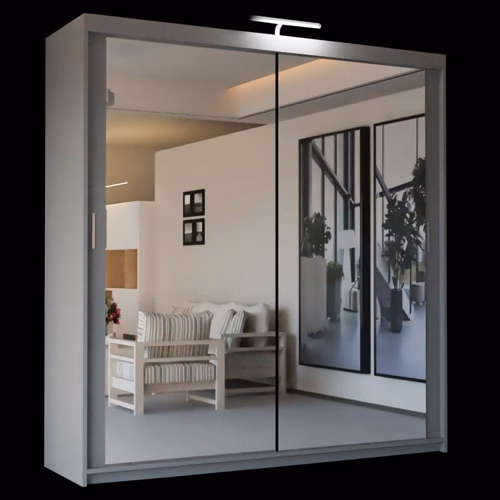Sliding Wardrobes 4U Modern Grey Mirror Sliding Wardrobe with Integrated LED Lighting, W: 203 cm, H: 217 cm – 2