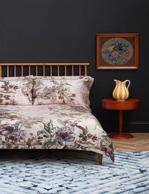 Timorous Beasties Opera Botanica Reversible Mako Satin Cotton Bedding Set, Pink, W: 180 cm x D: 200 cm