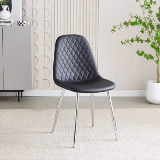 Stratus Interiors Luxury Quilted Black PU Dining Chair with Chrome Legs