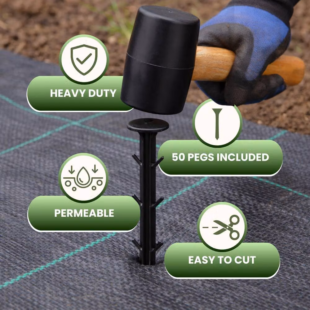Marco Paul Heavy-Duty Weed Control Fabric Membrane with Pegs, Black Ground Cover Sheet, 1 Pack – 4