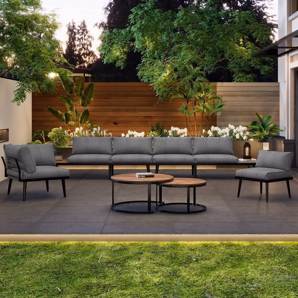 Matteo Grey Modular Outdoor Sofa Set with Acacia Wood Nesting Tables – 2
