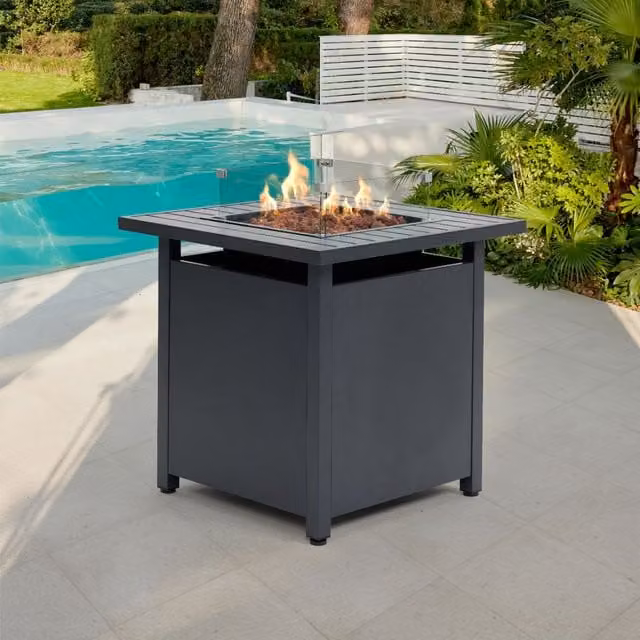 Home Detail Grey Steel Gas Fire Pit Garden Dining Table W/D/H: 71 x 71 x 68 cm – 1