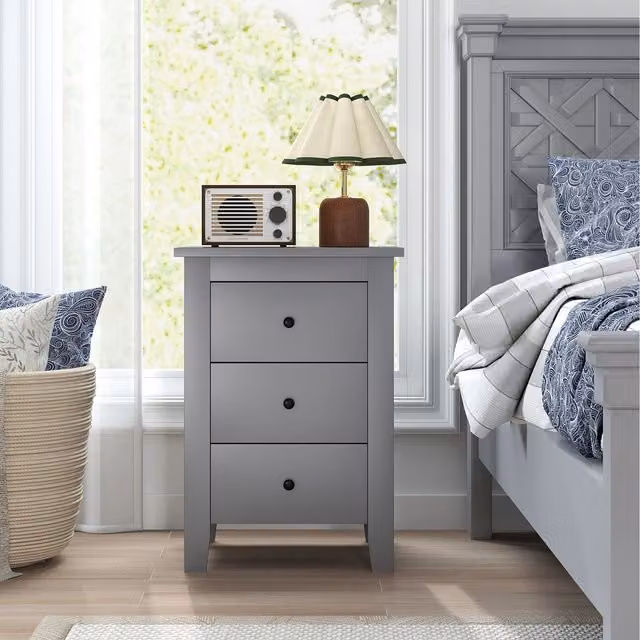 COSTWAY Modern Grey Bedside Table Nightstand with 3 Drawers