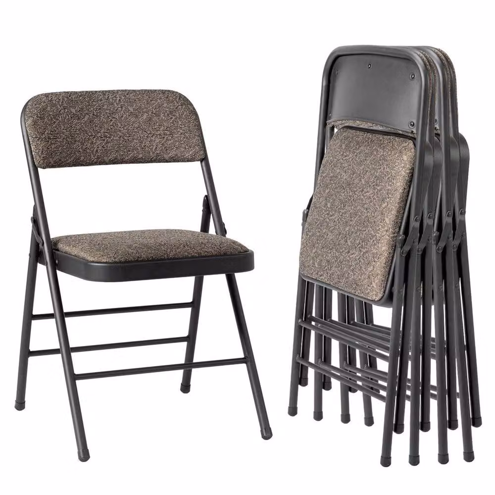 KORVIXA 4-Piece Set of Grey and Black Metal Folding Chairs with Padded Fabric Seats – 5