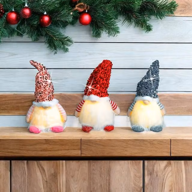 mysmartbuy Set of 3 Light Up Scandi Christmas Gonk Gnomes in Pink, Silver and Red – 1